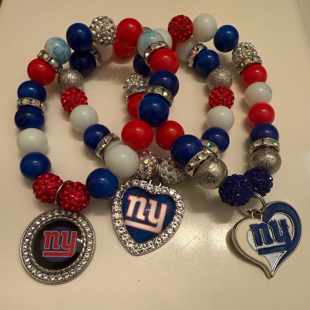 NFL Red, White, and Blue Beaded Bracelets with Heart Charms
New York Giants